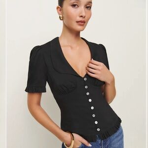 Reformation Black Fitted Olli Top with Button Detail